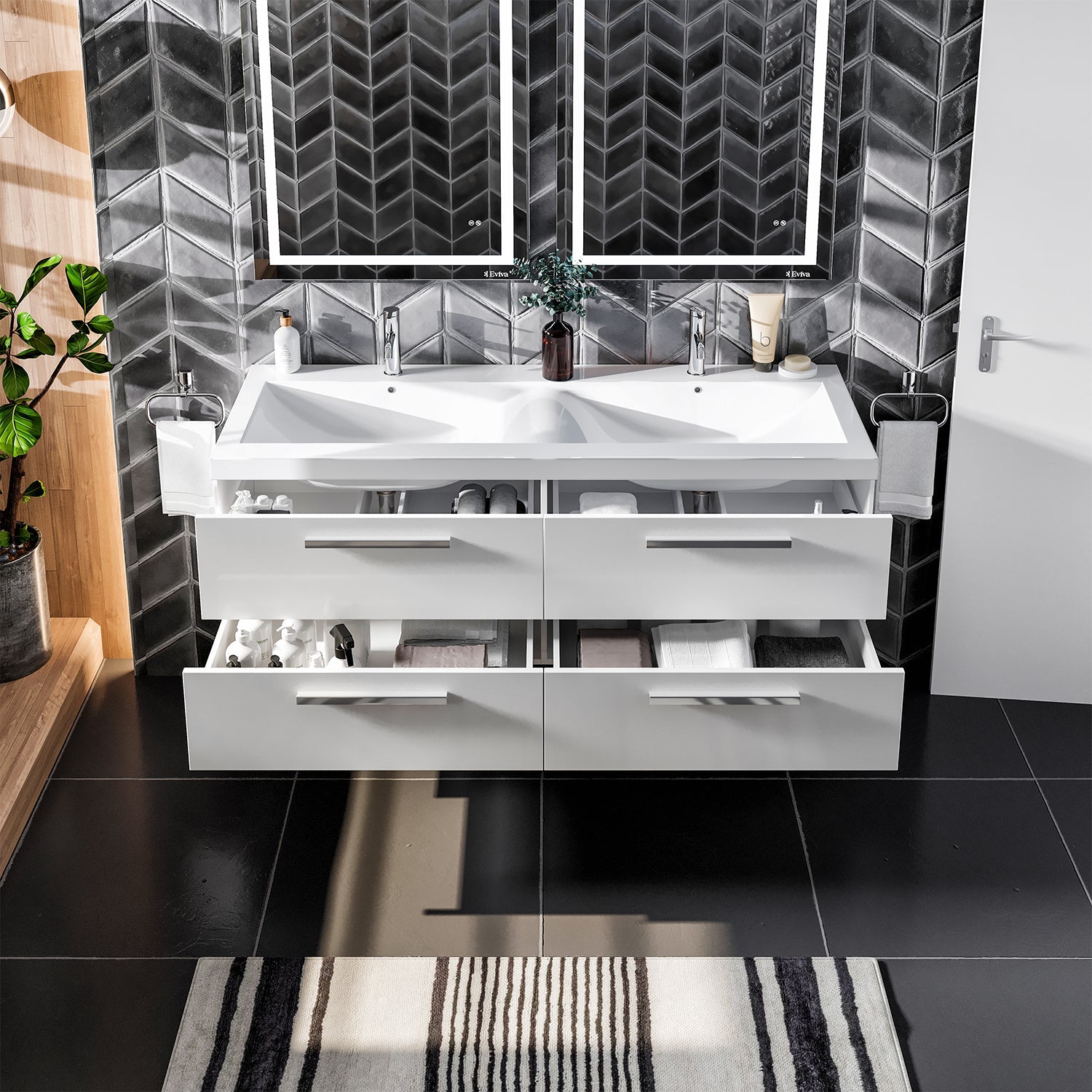 Eviva Surf Wall Mount Double Sink Bathroom Vanity with White Acrylic ...